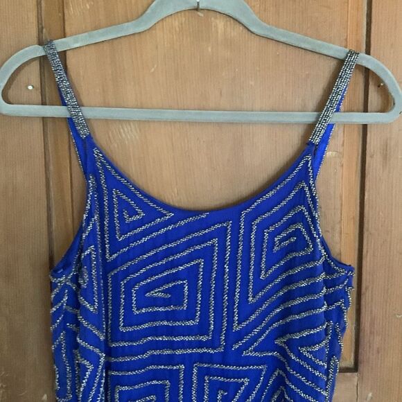 Parker Hayden Rhapsody silver beaded royal blue silk mini dress NWT - Picture 5 of 13